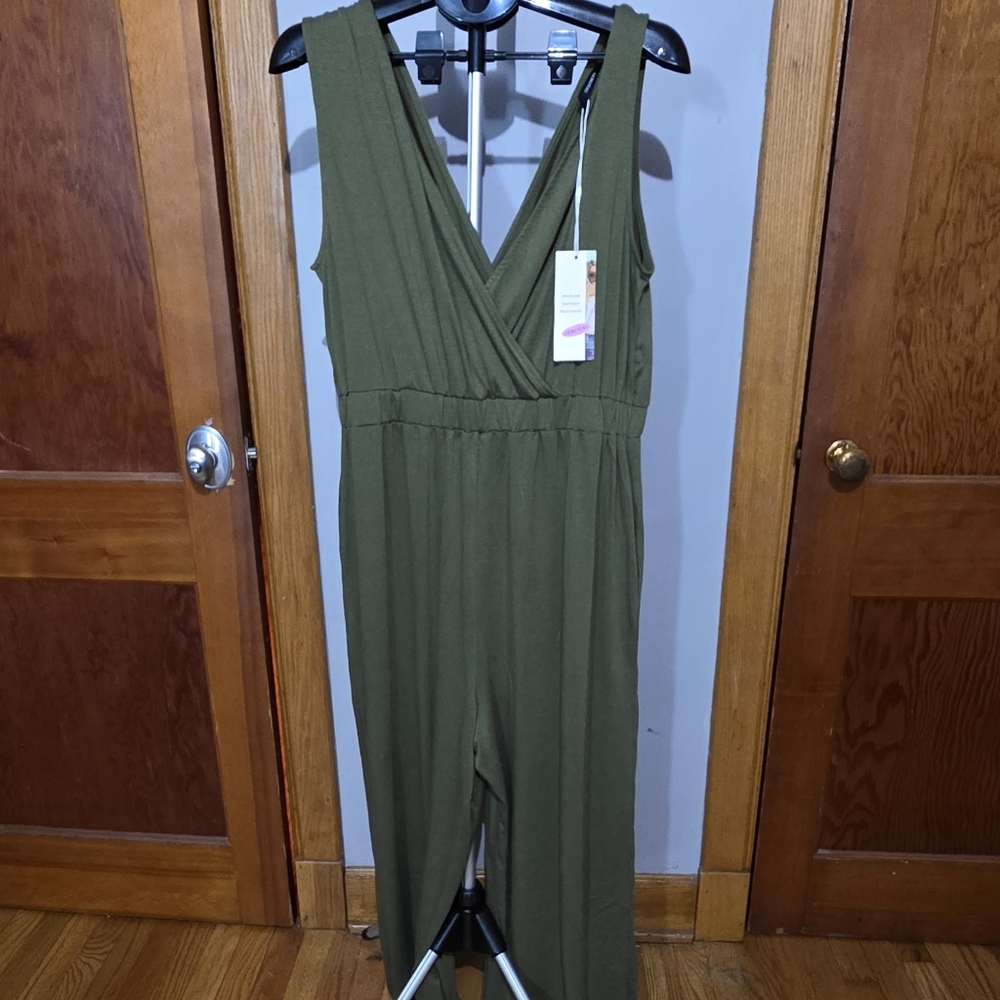 Olive Green Sleeveless Wrap Jumpsuit